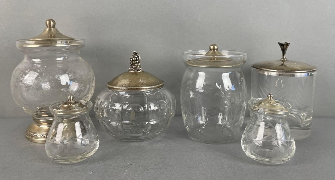 Group of Sterling Silver Lidded Glass Salt Cellars (1 of 3)