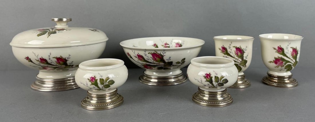 Group of Rosenthal Aida Floral Dishes: Sterling silver bases, largest measures 4 x 5 1/4 inches with lid