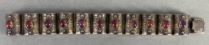 Mexico Sterling Silver Iridescent Amber Glass Bracelet