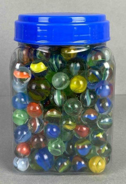 Jar of Assorted Glass Cats Eye Marbles (1 of 6)