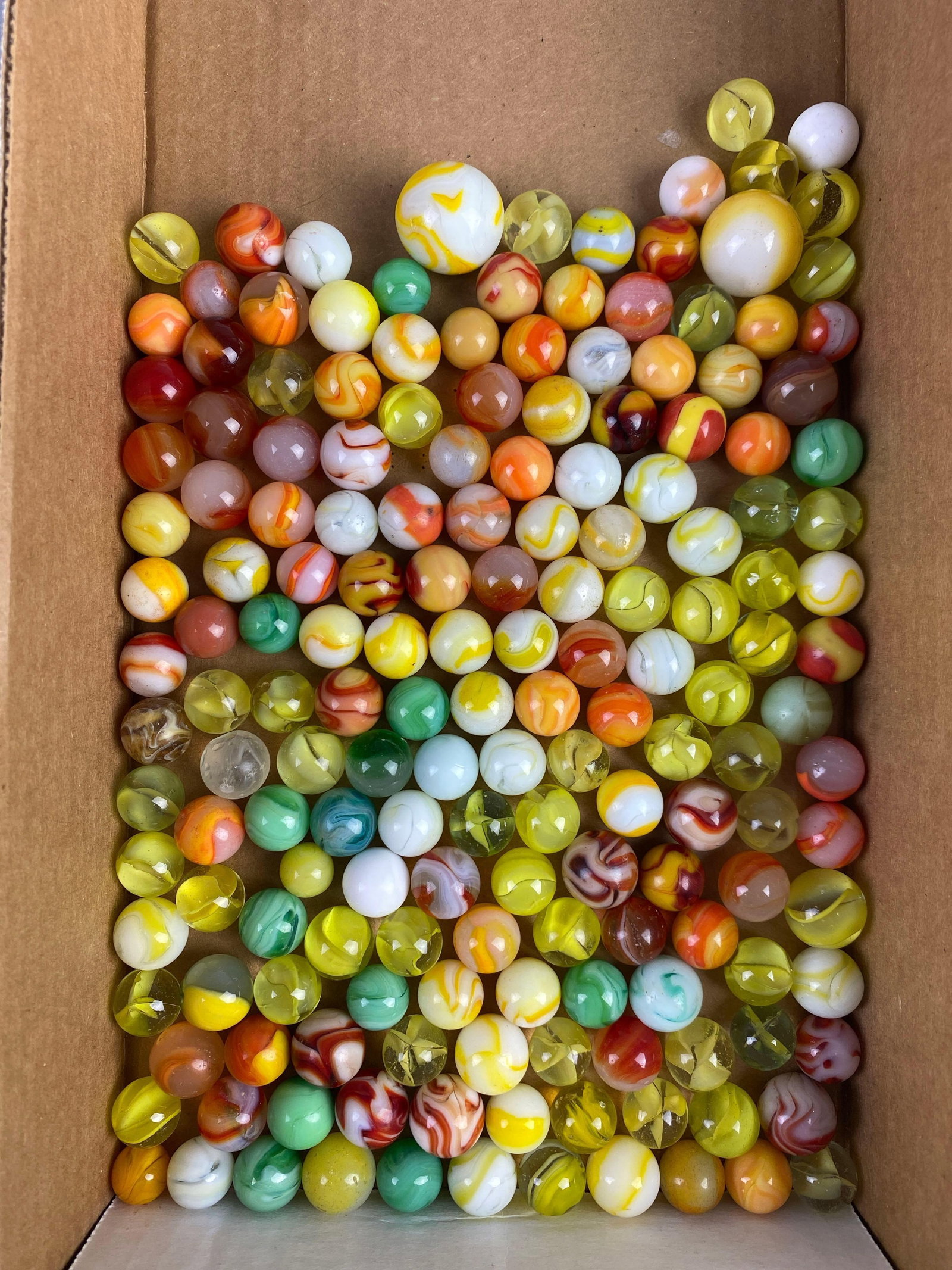 Group of 170+ Assorted Glass Marbles: Sizes range from 12.6 - 24.8 mm across