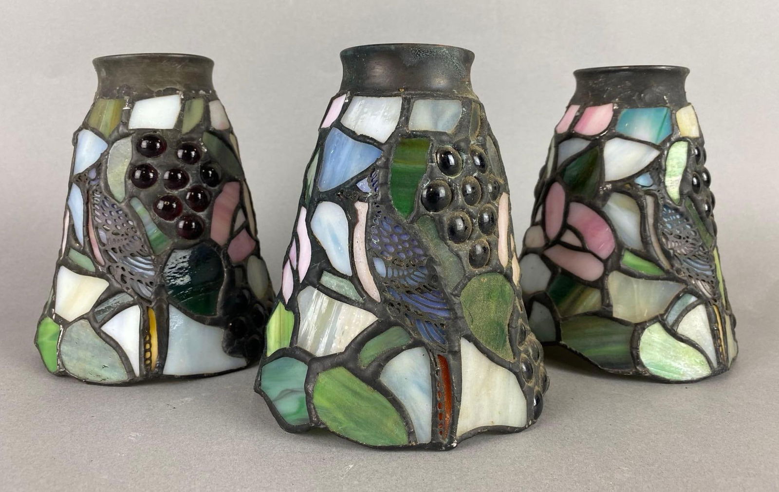 Group of 3 Glass Cardinal Stained Glass Light Shades (1 of 6)