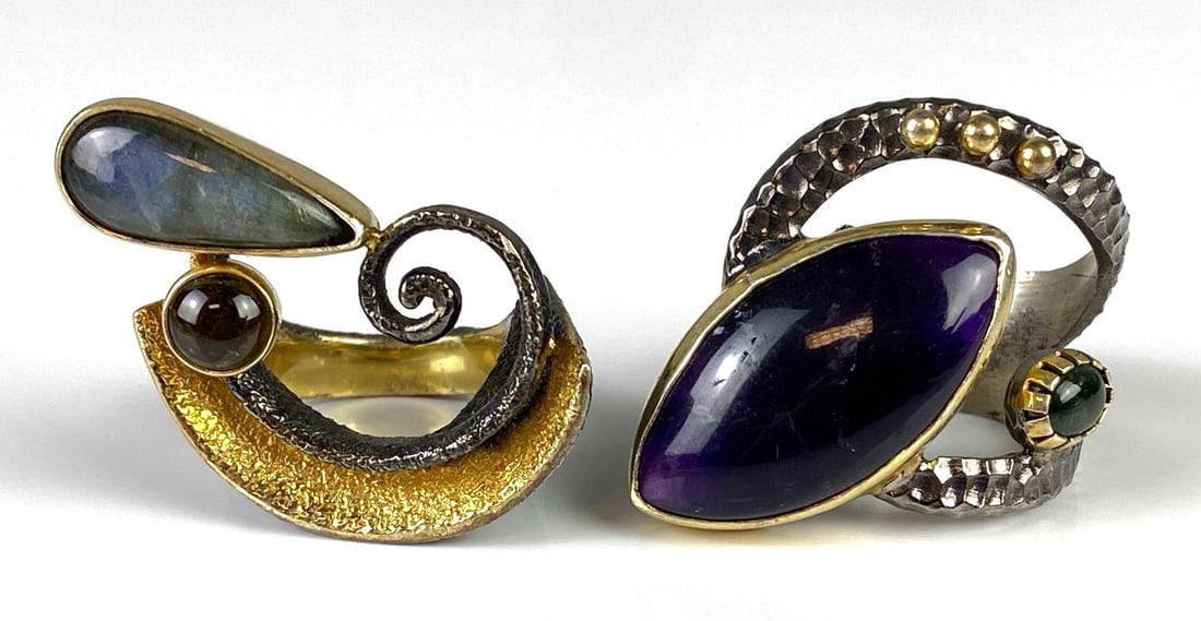 Group of 3 Sterling Silver Multi-Gemstone Modernist Art Rings (1 of 6)