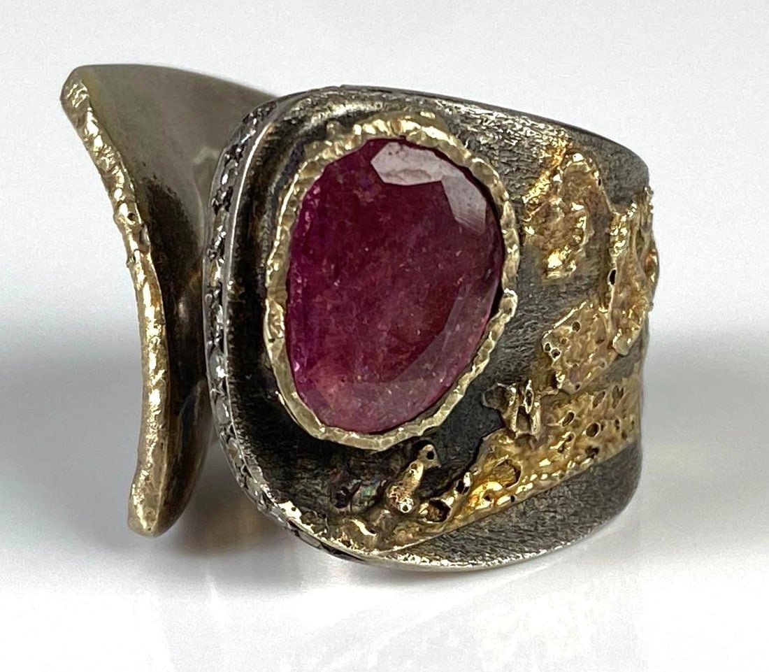 Sterling Silver and 14K Gold Amethyst and Diamond Ring (1 of 6)