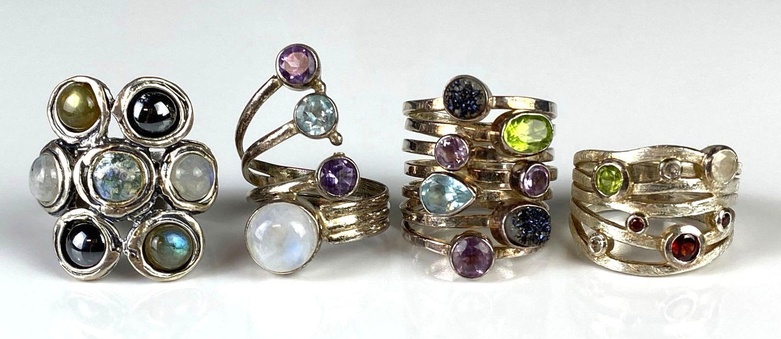 Group of 4 Sterling Silver Gemstone Cluster Rings (1 of 5)