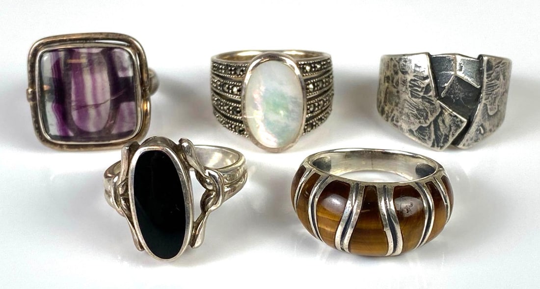 Group of 5 Sterling Silver Gemstone Rings (1 of 3)
