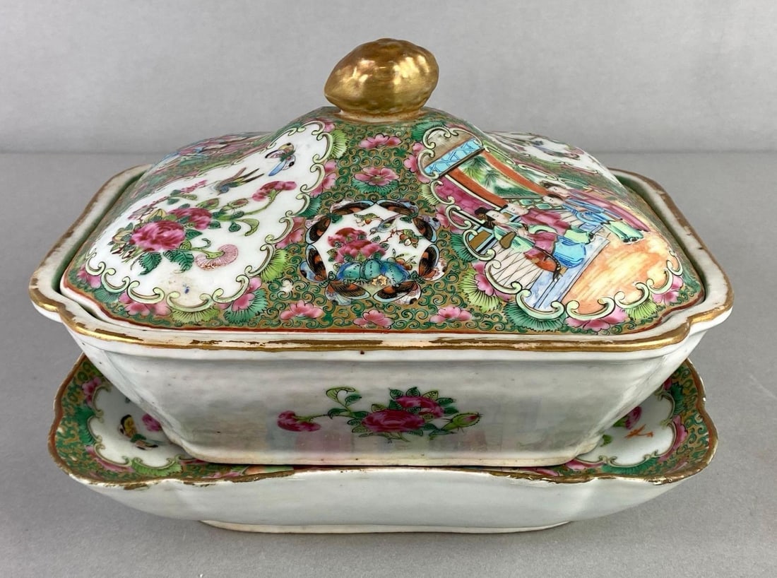 Chinese Rose Medallion Porcelain Covered Serving Dish (1 of 6)