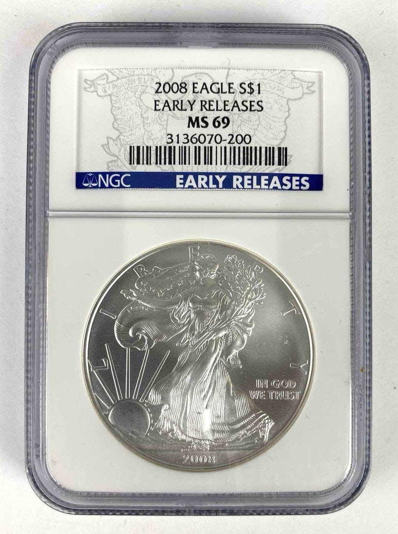 2008 Early Release NGC Graded MS69 American Silver Eagle1 Oz. Fine Silver Dollar (1 of 2)
