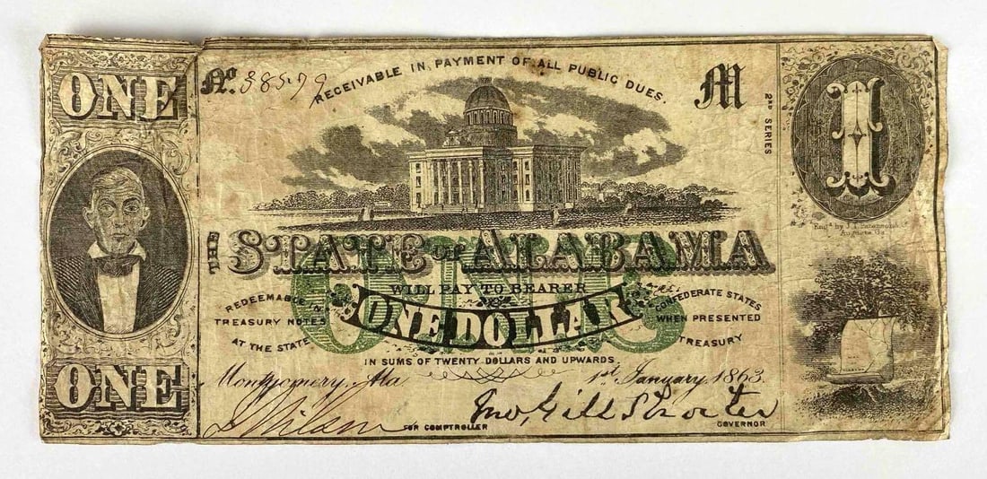 1863 The Stars of Alabama One Dollar Note (1 of 2)