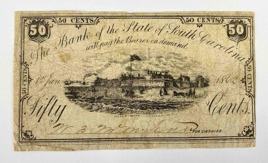 1862 The Bank of the State of South Carolina 50 Cent Note (1 of 2)
