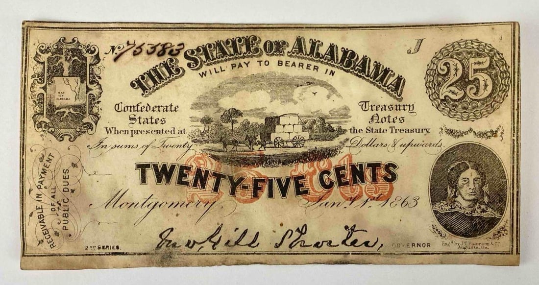 1863 The State of Alabama 25 Cent Note (1 of 2)