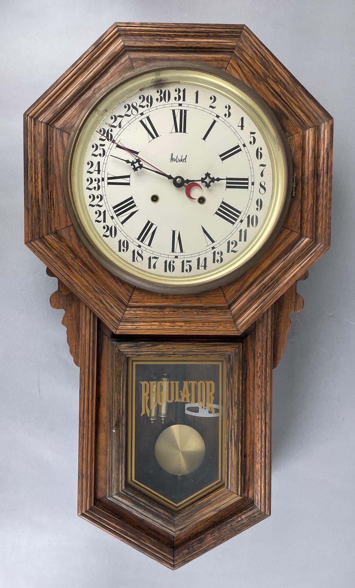 Vintage Hentschel Regulator Oak Wind-Up Wall Clock (1 of 5)