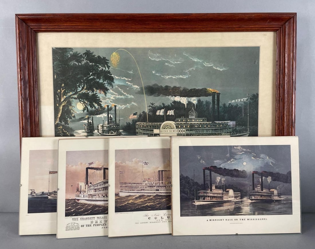 Group of Courier and Ives Riverboat Art Prints (1 of 3)