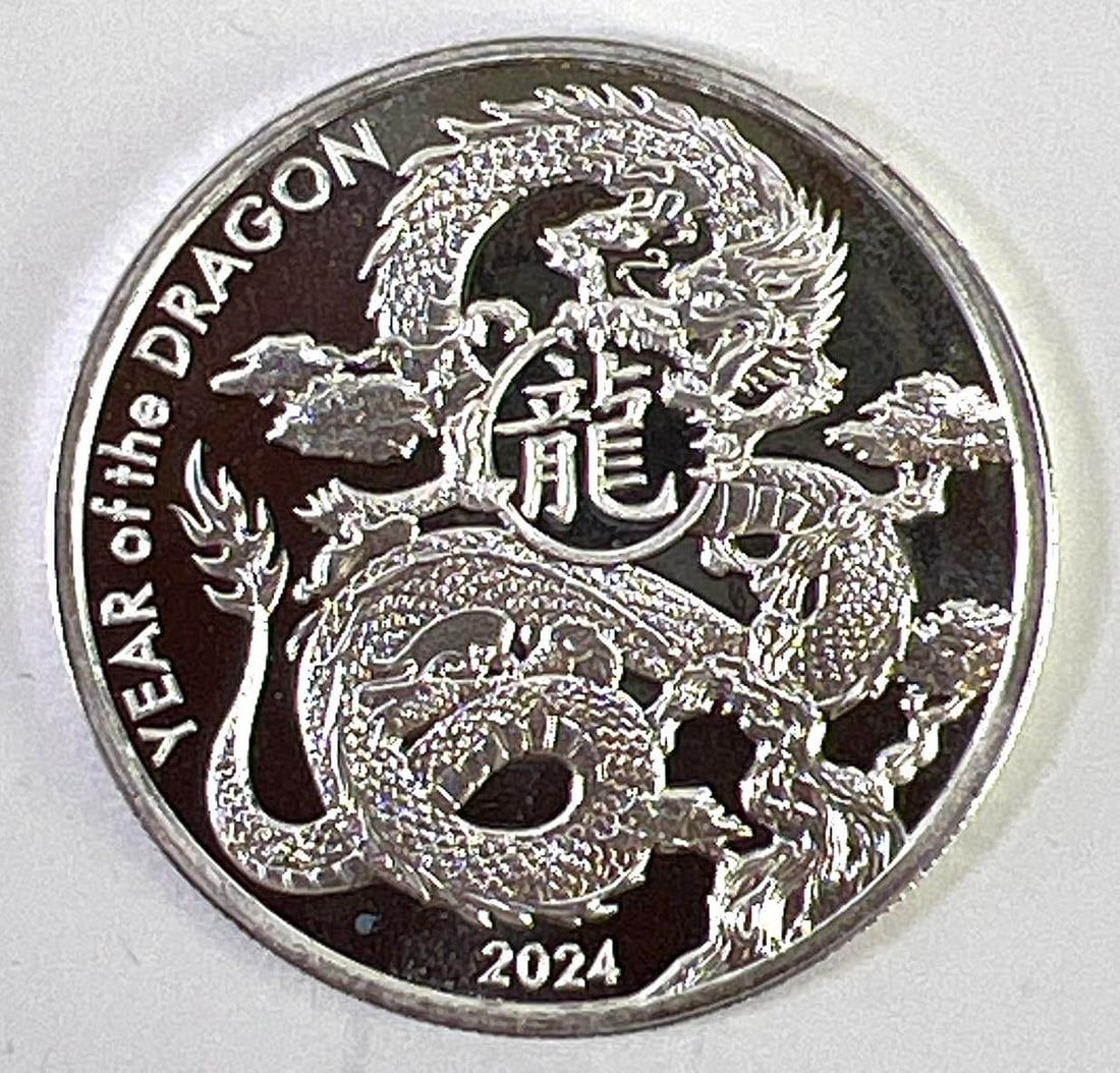 2024 Year of the Dragon Proof Like 1 oz .999 Fine Silver Round: 2024 Year of the Dragon Proof Like 1 oz .999 Fine Silver Round