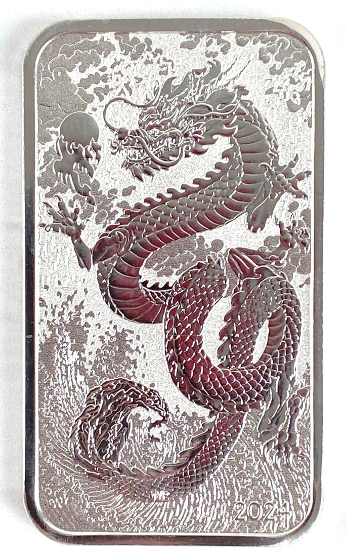2024 $1 Australia Dragon 1oz .999 Fine Silver Ingot/Bar (1 of 2)