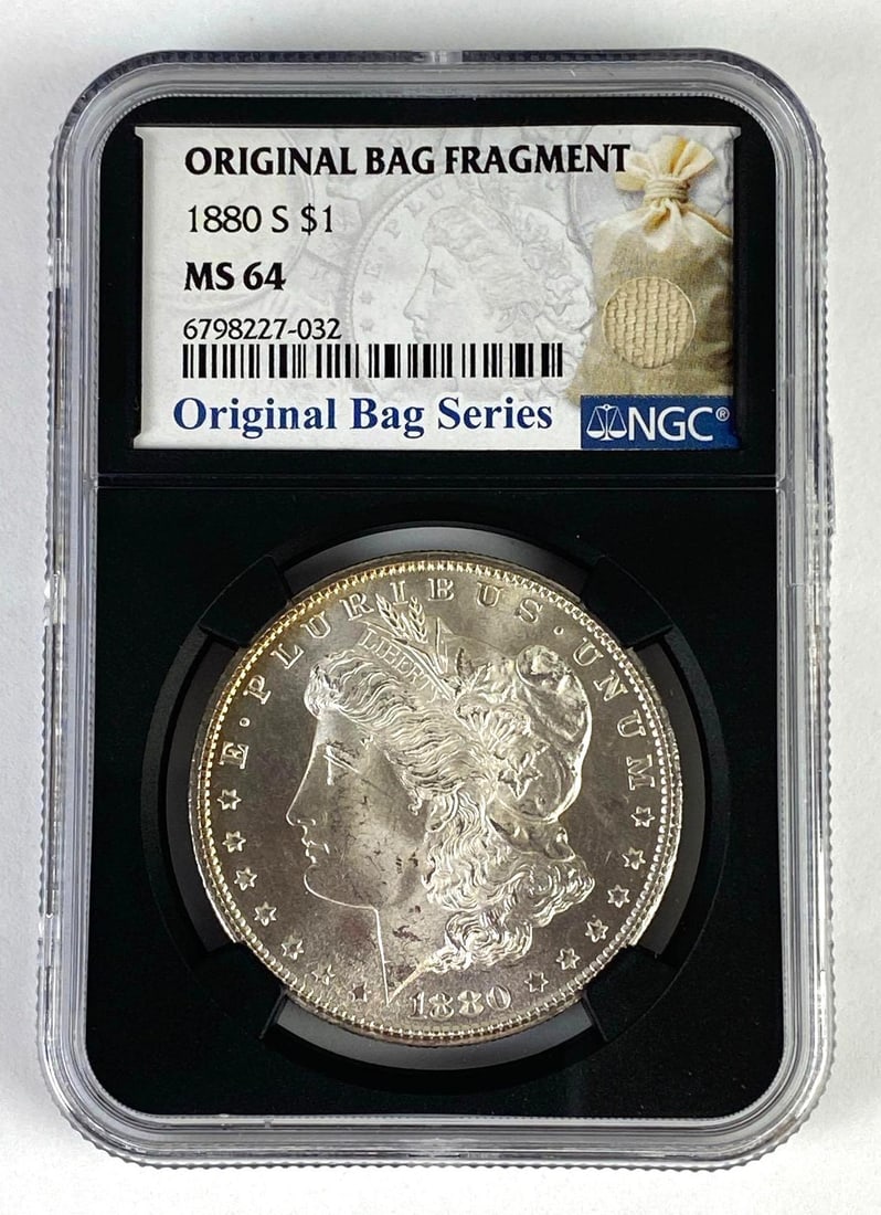 Original Bag Fragment NGC Graded 1880-S US $1 Morgan Silver Dollar MS64 (1 of 2)