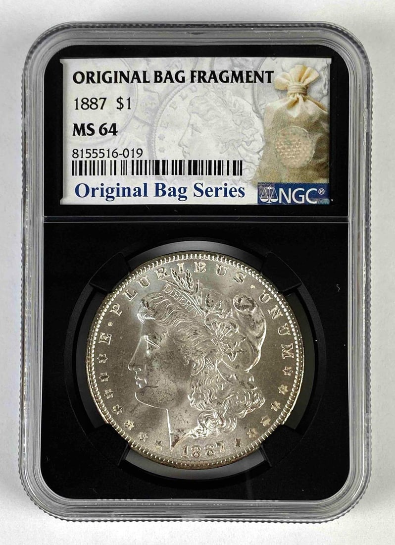 Original Bag Fragment NGC Graded 1887 US $1 Morgan Silver Dollar MS64 (1 of 2)