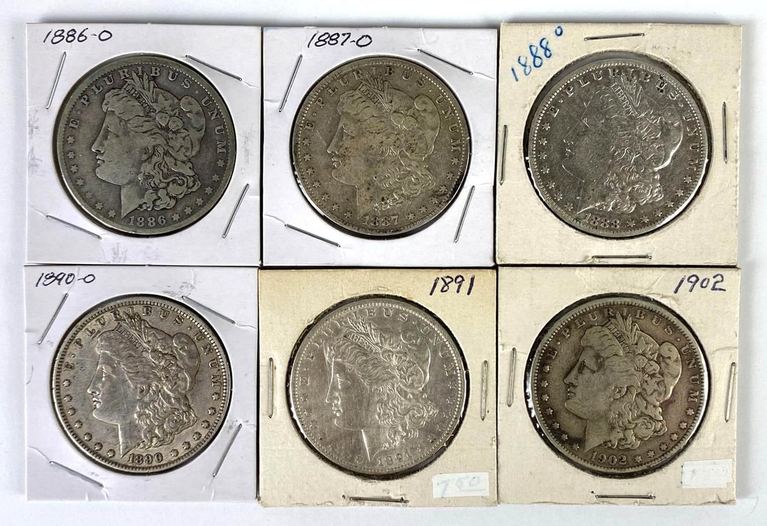 Group of 6 1880s-1900s US $1 Morgan Silver Dollars (1 of 2)
