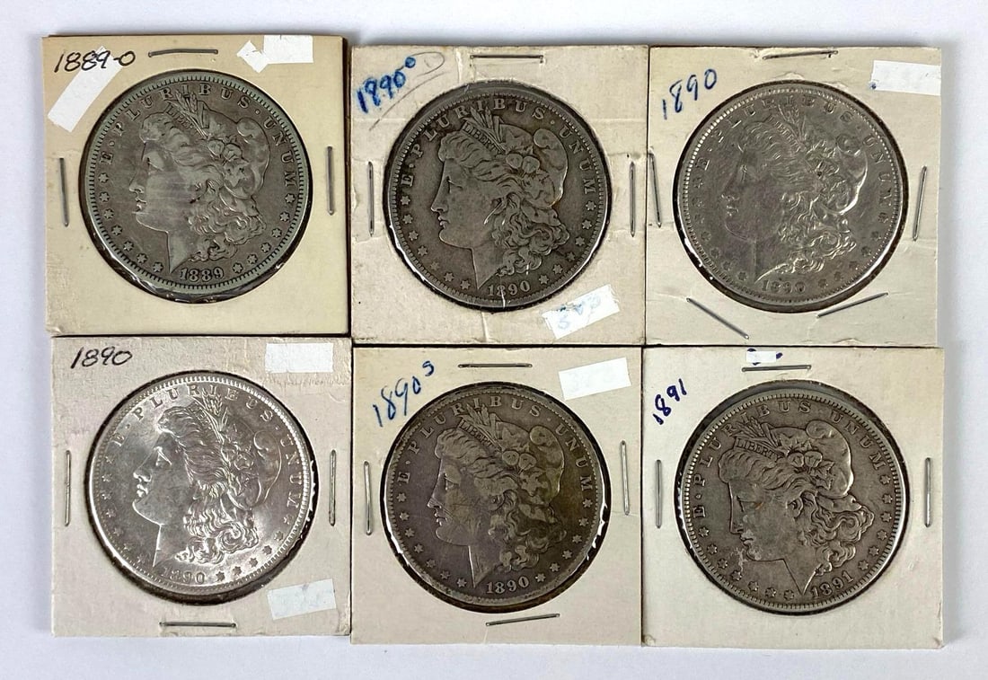 Group of 6 1880s-1890s US $1 Morgan Silver Dollars (1 of 2)