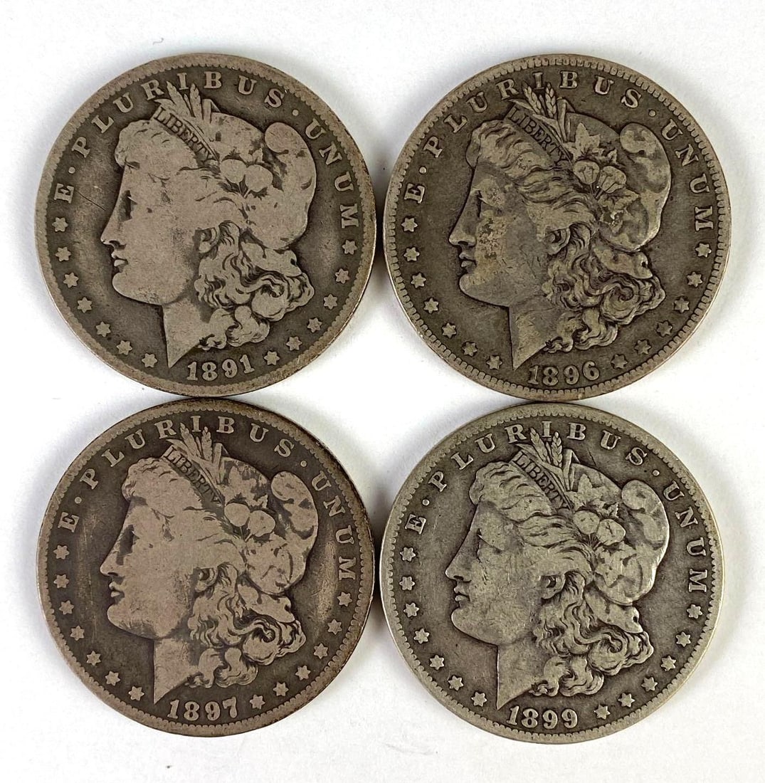 Group of 4 1890s US Morgan Silver Dollars (1 of 2)