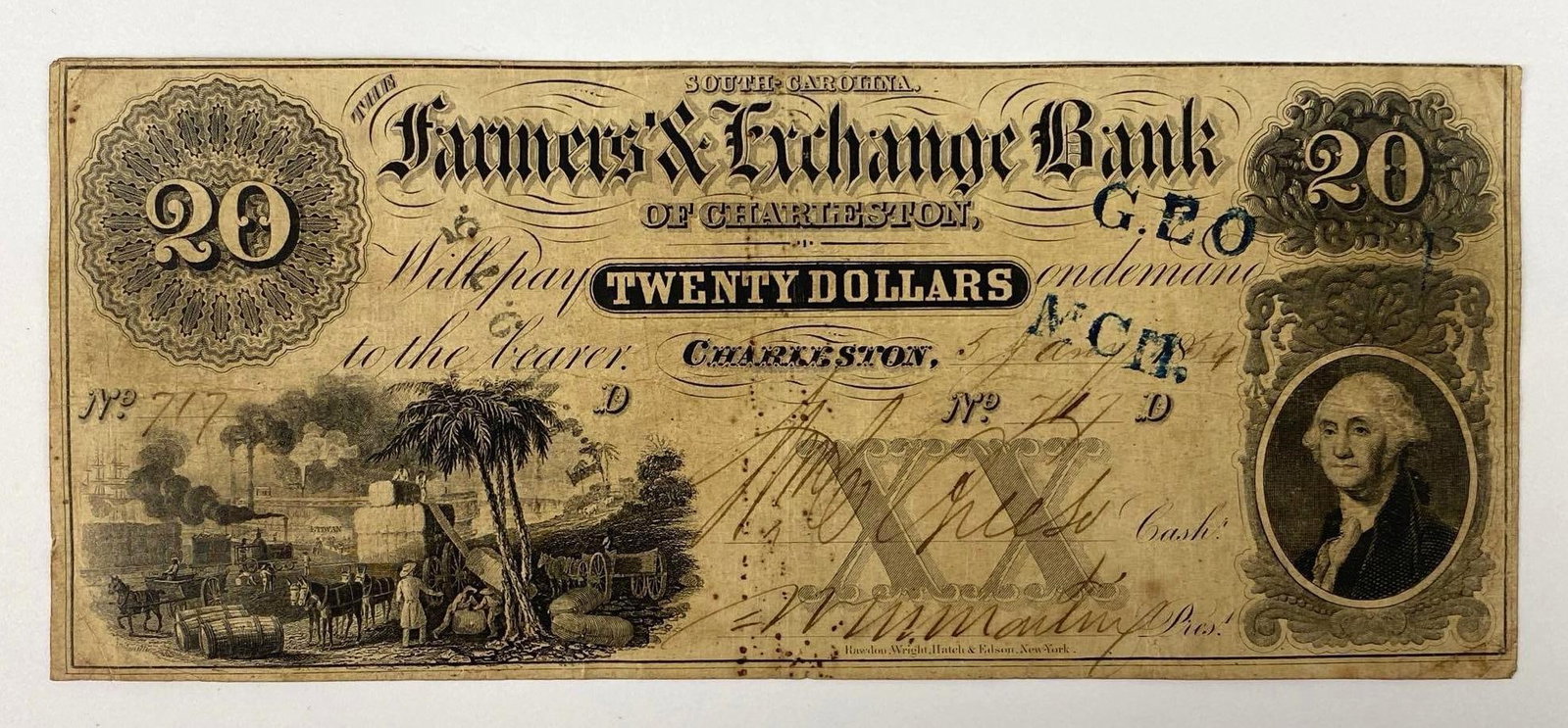 1854 The State of South Carolina: The Farmers and Exchange Bank of Charleston. Charleston, South Carolina.