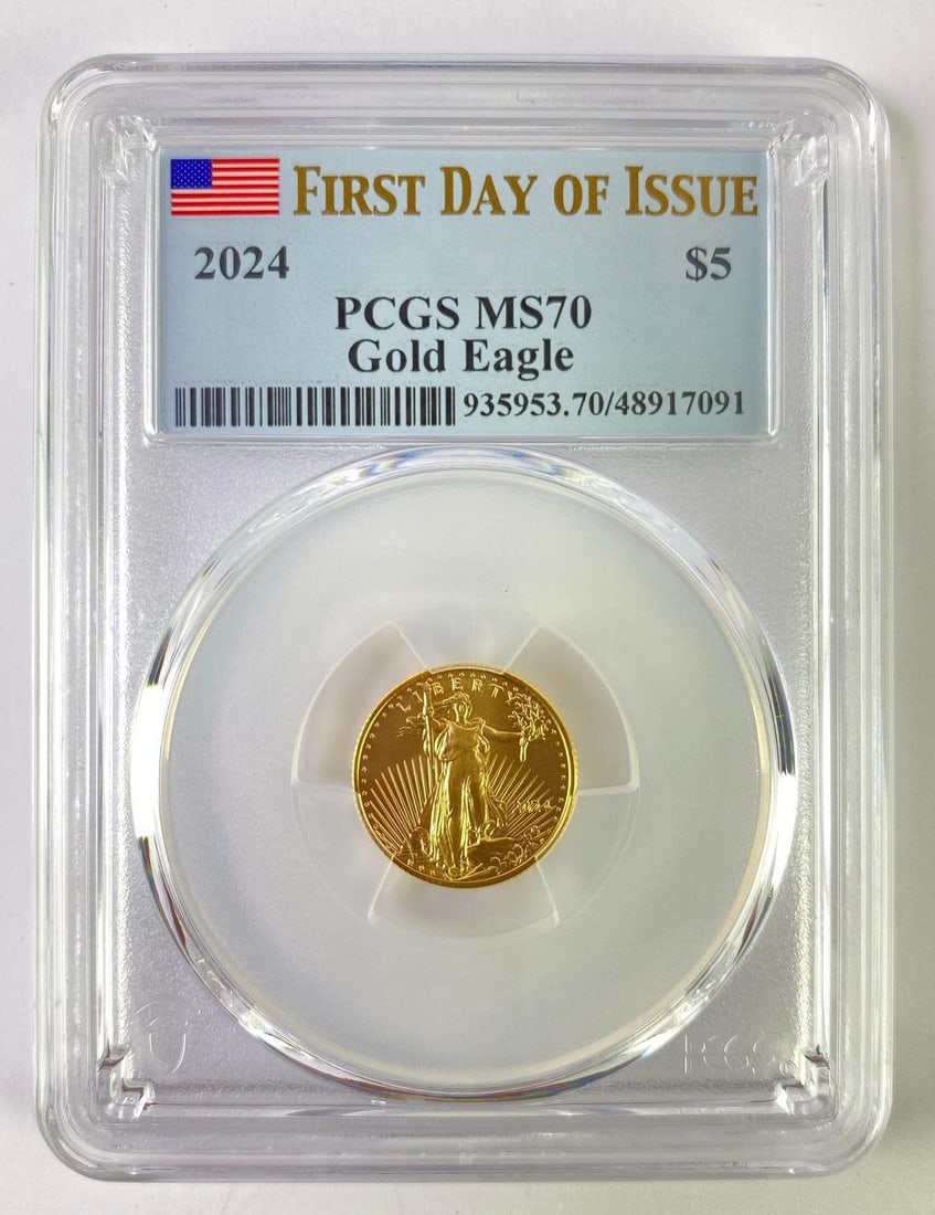 2024 PCGS Graded MS 70 First Day of Issue $5 American Gold Eagle 1/10th oz Fine Gold Coin (1 of 2)