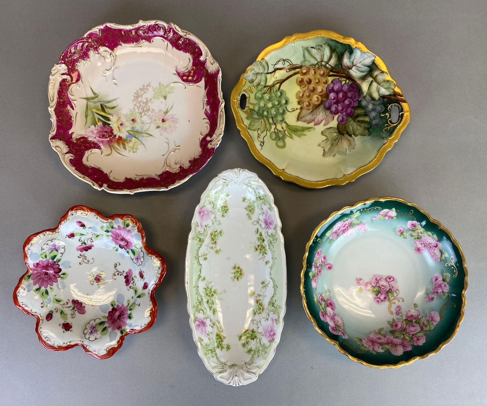 Group of 5 Antique Victorian Hand Painted Porcelain Serving Dishes (1 of 6)