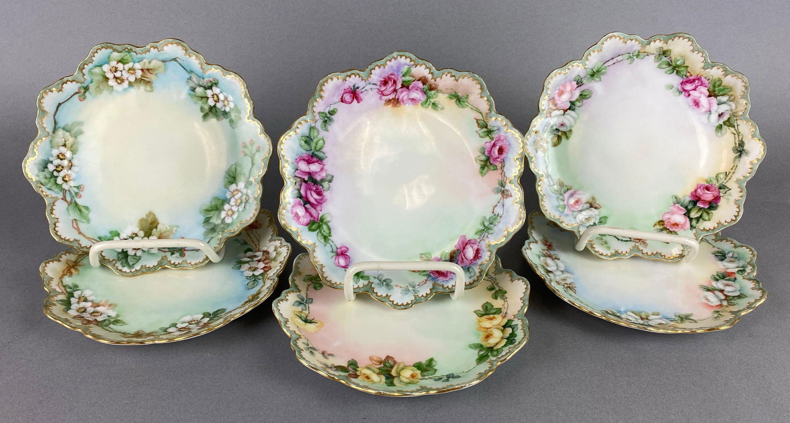 Group of 6 Antique Bavaria Rosenthal Hand Painted Floral Dessert Plates (1 of 3)