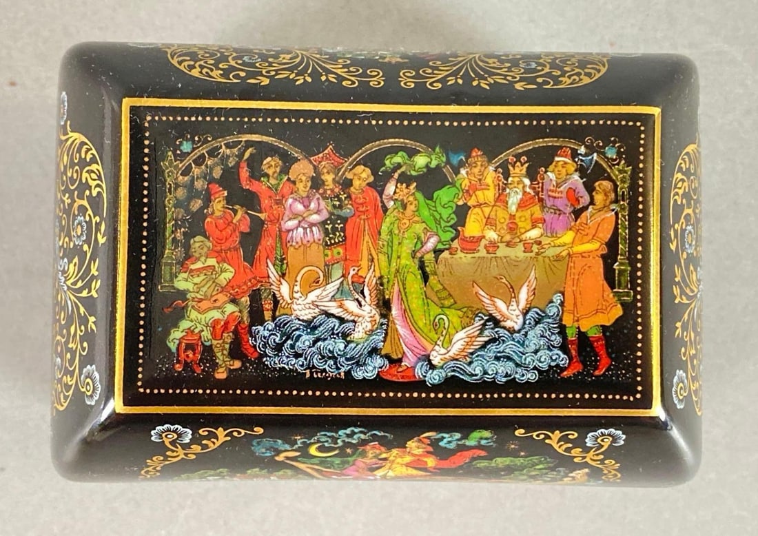 1991 Russian Hand Painted Porcelain Trinket Box with Folktale Scenery (1 of 7)