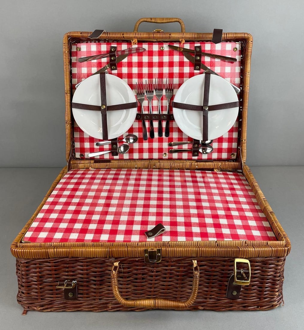 Wicker Picnic Basket with Porcelain Dishes and More (1 of 6)