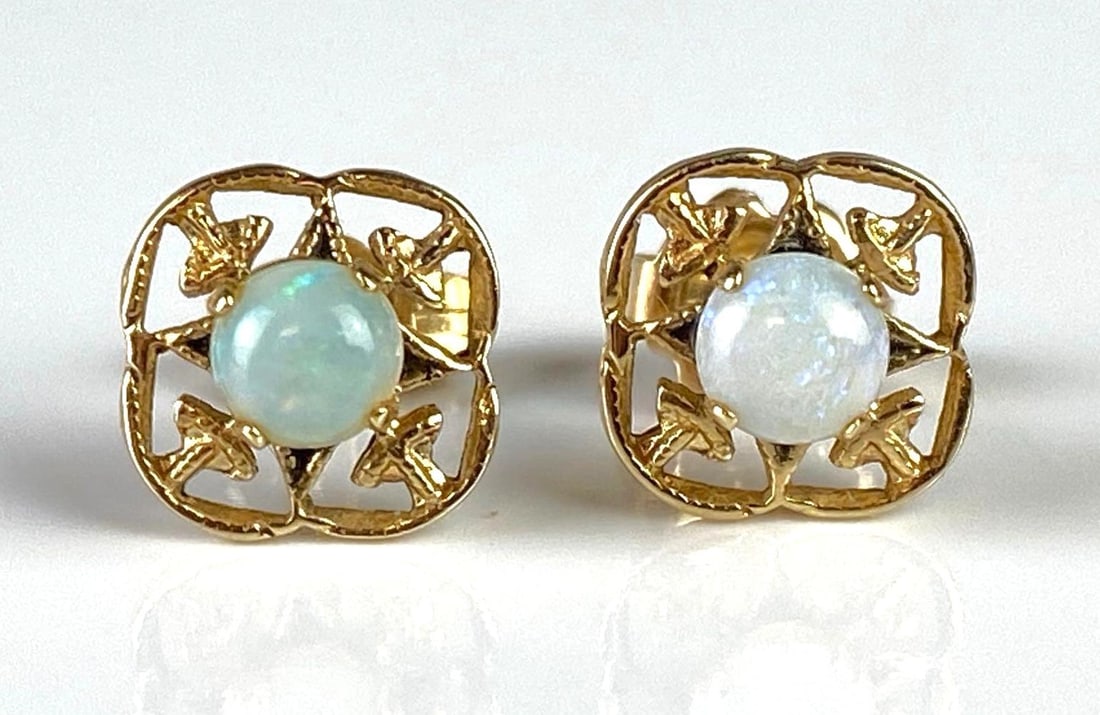 Pair of 14K Gold Opal Filagree Stud Earrings (1 of 4)
