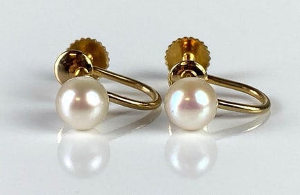 Pair of 14K Gold Pearl Screw-Back Earrings
