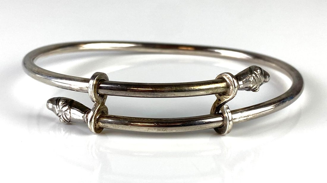 Steven Dweck Sterling Silver Egyptian Snake Head Bangle Bracelet (1 of 6)