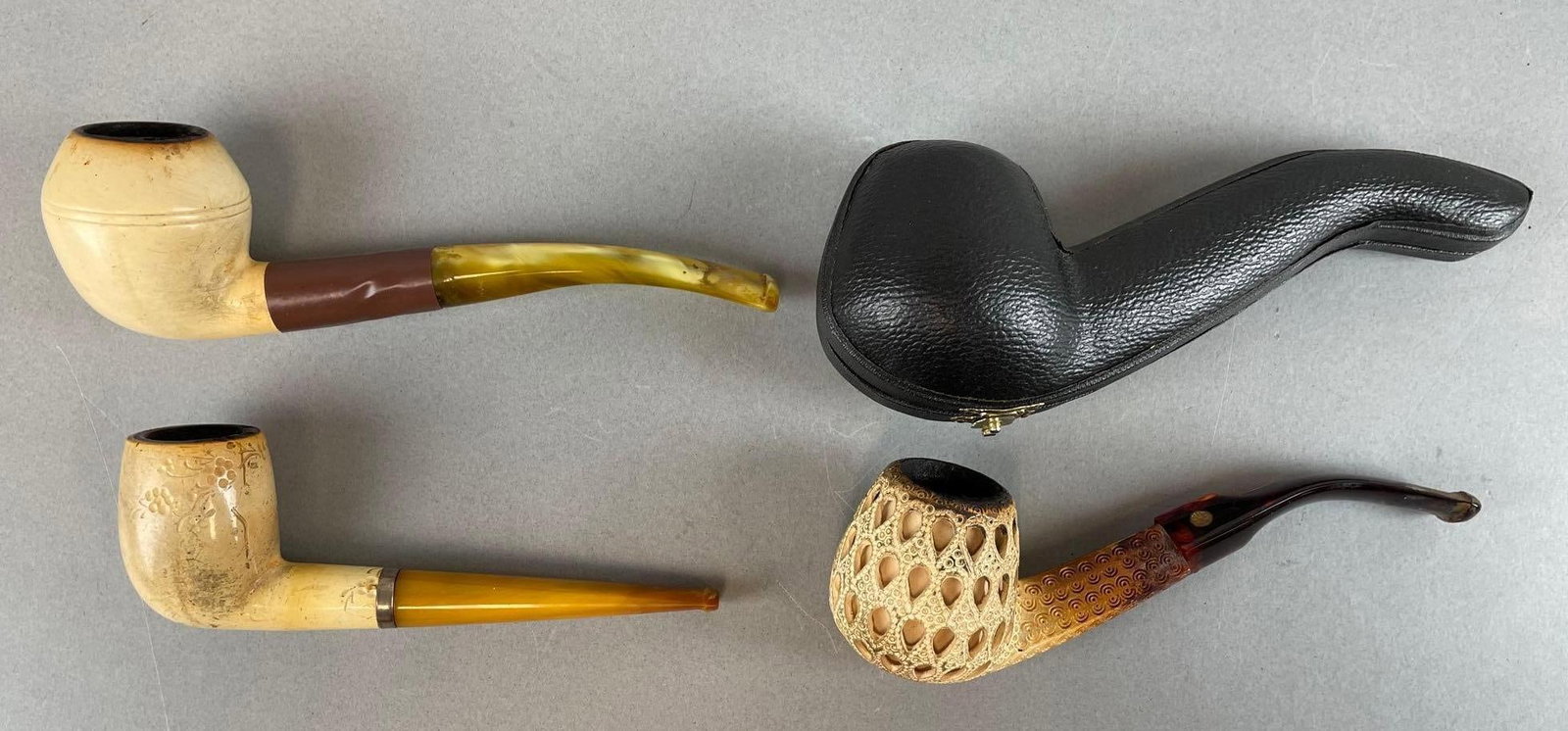 Group of 3 Vintage Tobacco Pipes: Includes SMS Turkish pipe with case measuring 2 1/2 x 6 3/4 inches