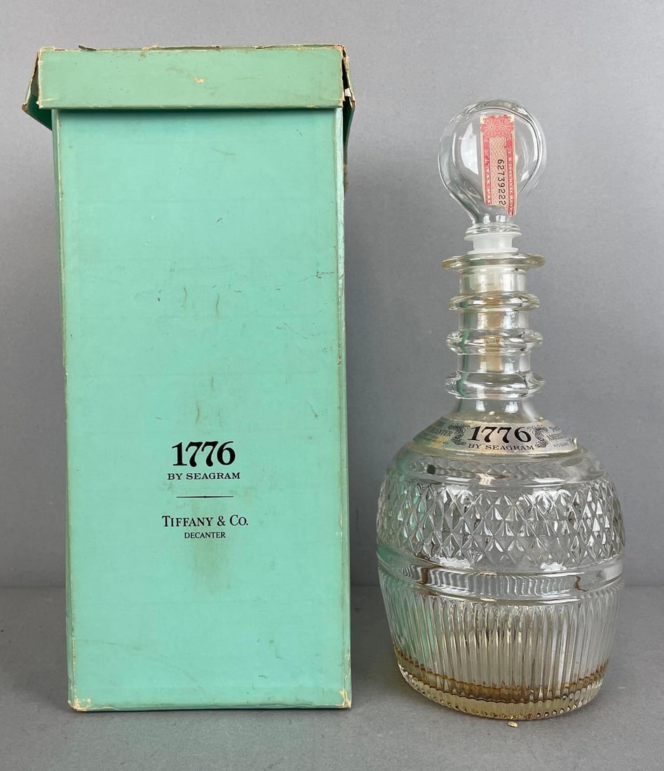 Seagram 1776 Tiffany and Co. Decanter: Original box measures 11 1/2 x 5 1/4 x 5 1/4 inches