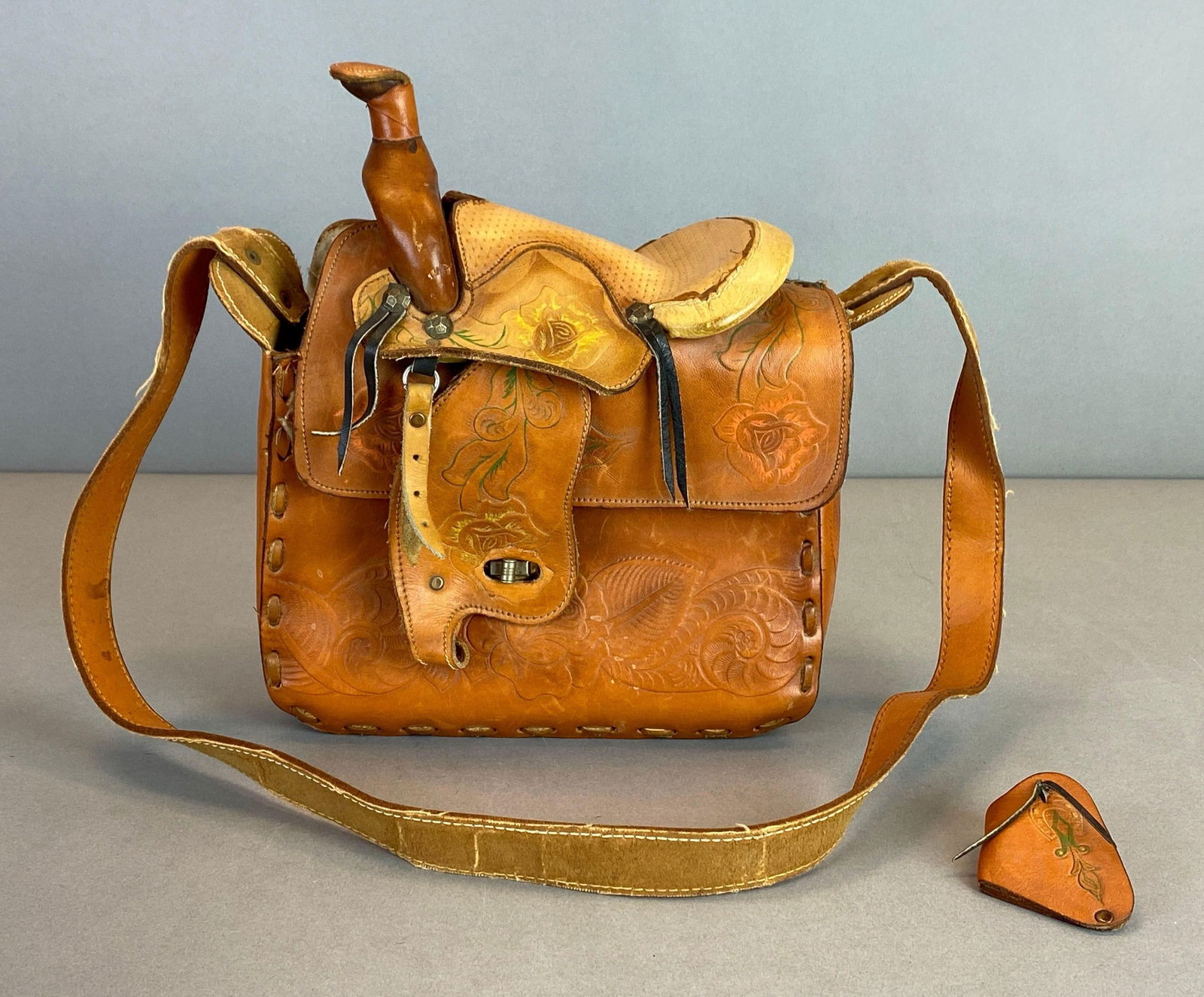 Handmade Floral Saddle Topped Leather Purse (1 of 5)