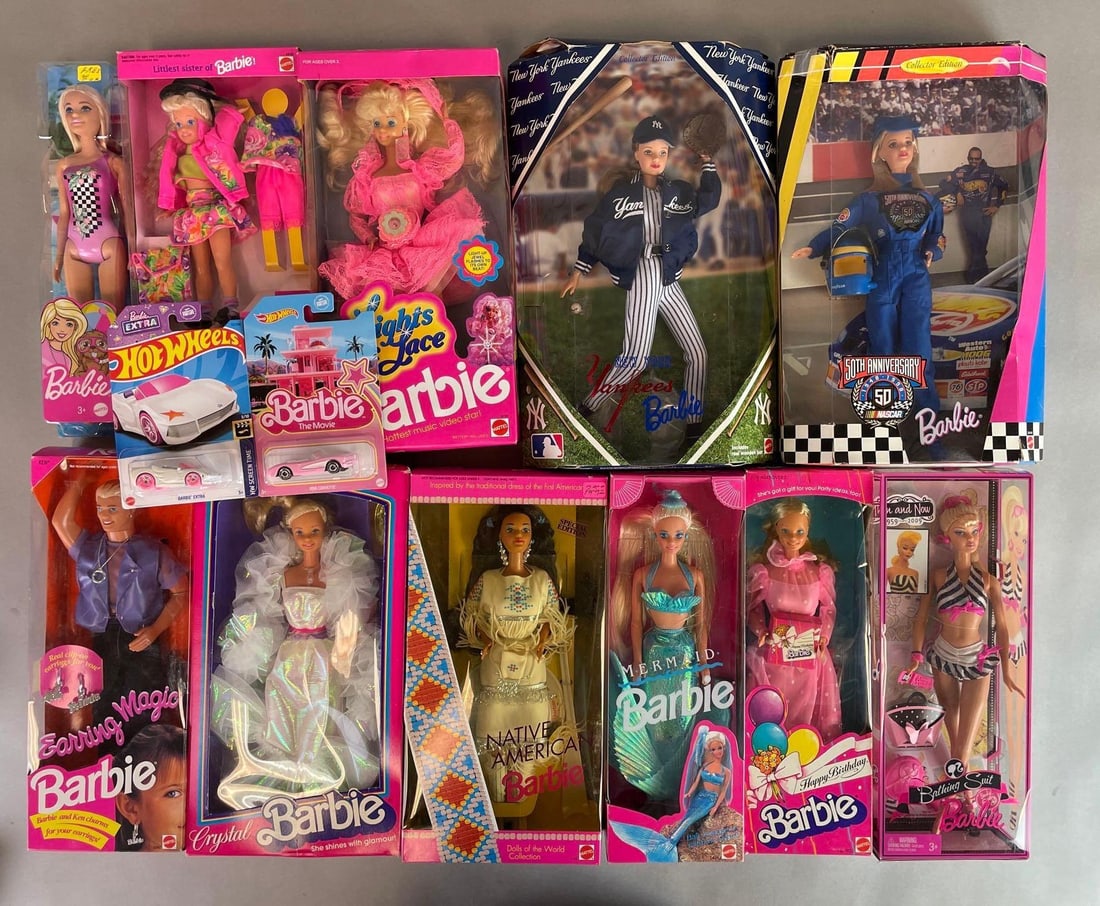 Group of Mattel Barbie Fashion Dolls: Includes Native American, Yankees, 50th anniversary NASCAR, and more