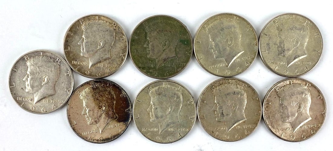 Group of 9 1964 Kennedy Silver Half Dollars (1 of 2)