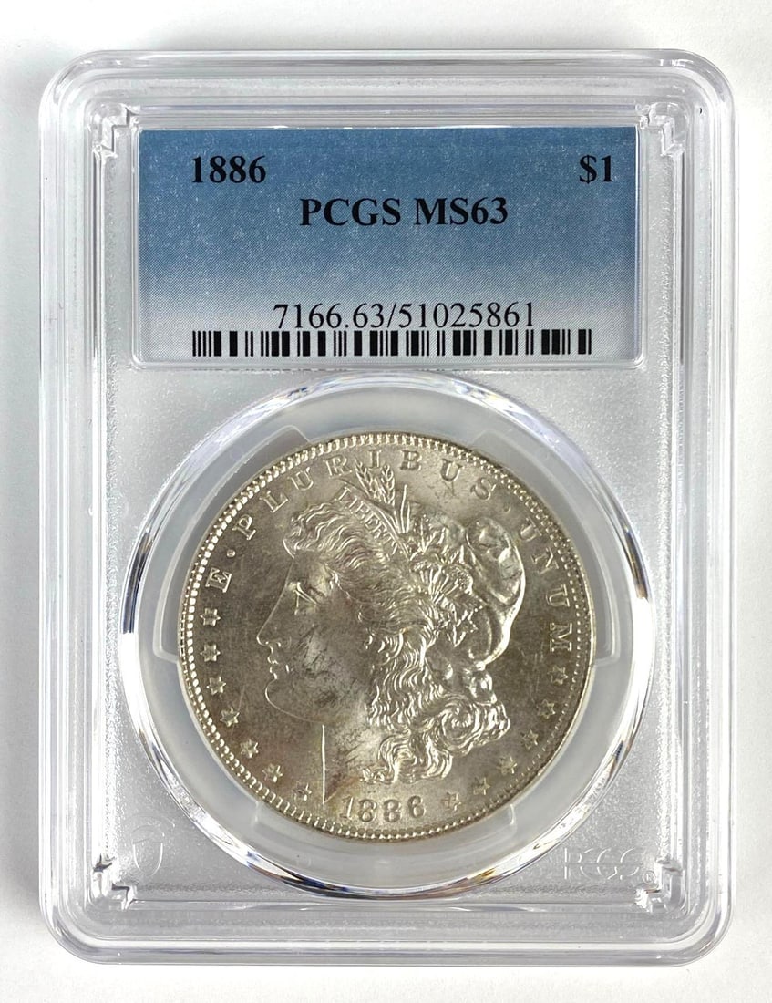 PCGS Graded 1886 US $1 Morgan Silver Dollar MS63 (1 of 2)