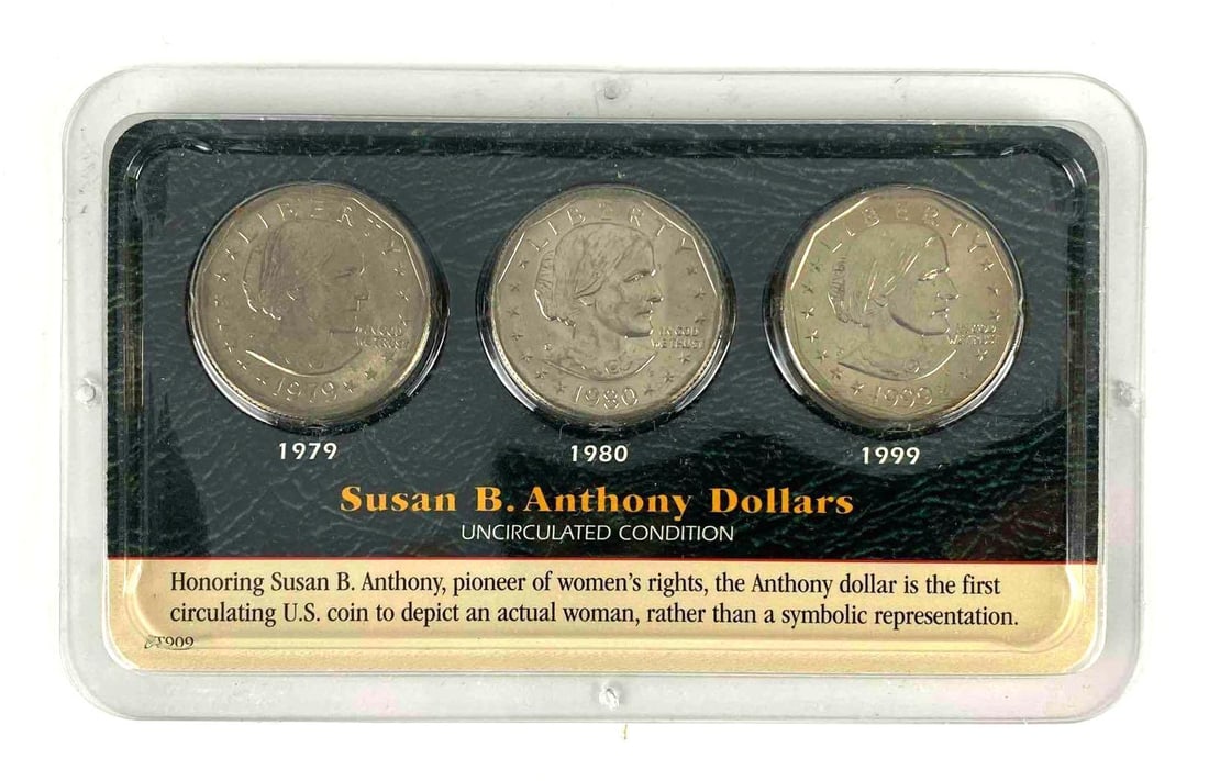 Group of 3 UNC Susan B Anthony Dollars: Includes years 1979, 1989 and 1999.