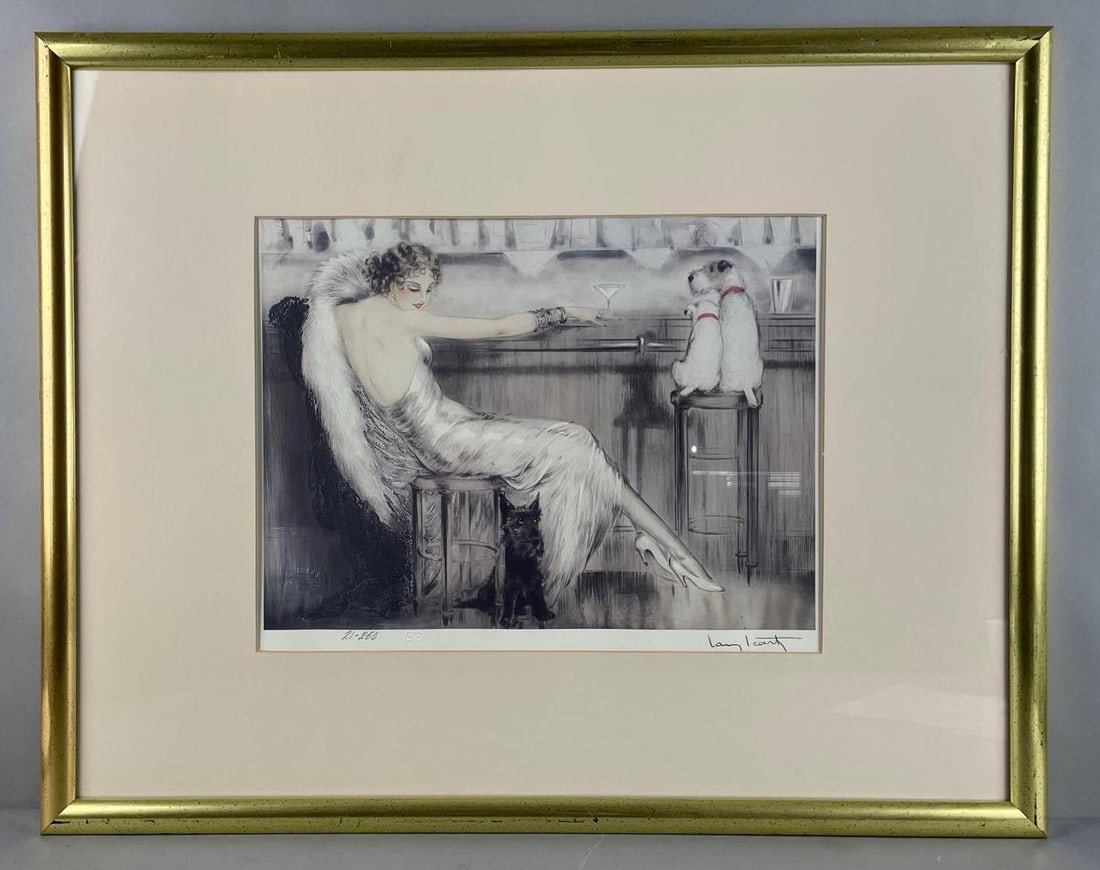 Signed and Numbered Louis Icart The Young Woman at the Bar Lithograph (1 of 4)