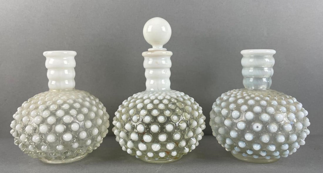 Group of 3 Vintage Opalescent Hobnail Bottles (1 of 3)