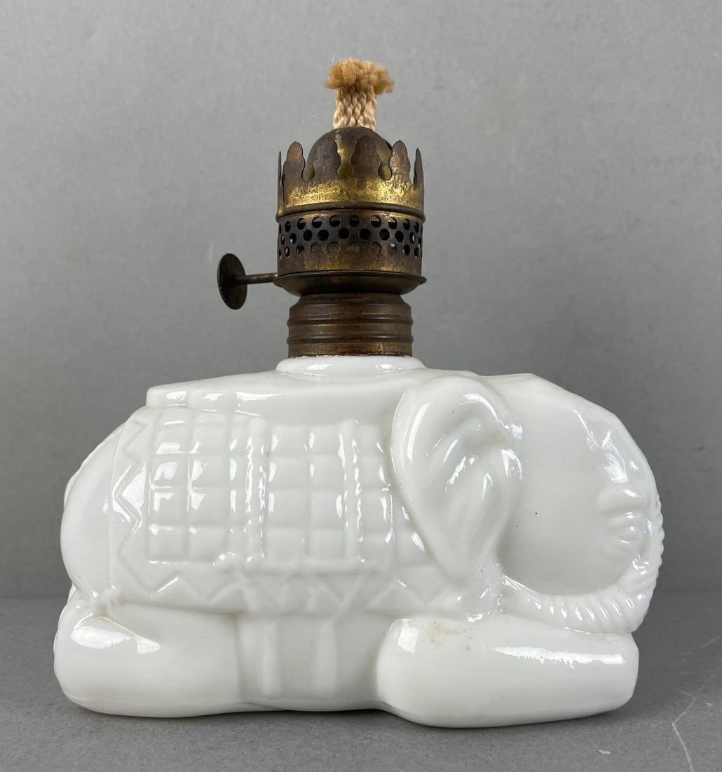 Antique Milk Glass Elephant Oil Lamp (1 of 4)