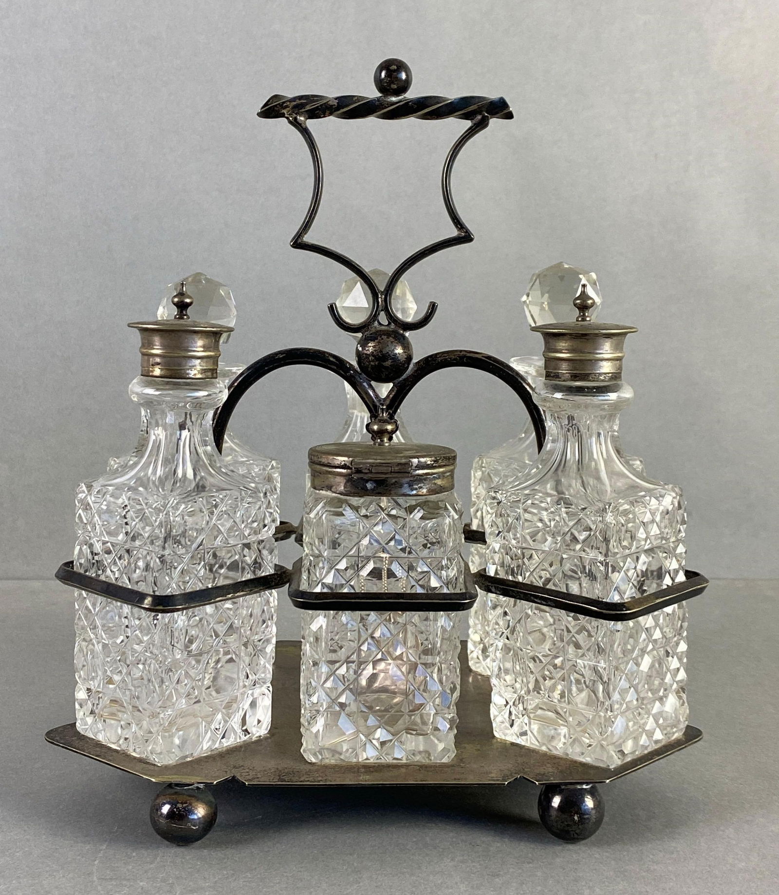 6 Piece Silver Plate and Cut Crystal Condiment Set (1 of 8)