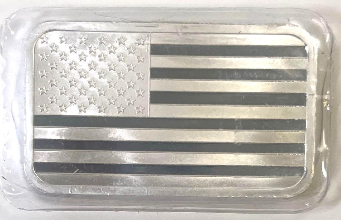 Silvertowne Flag 5 oz .999 Fine Silver Bar (1 of 2)