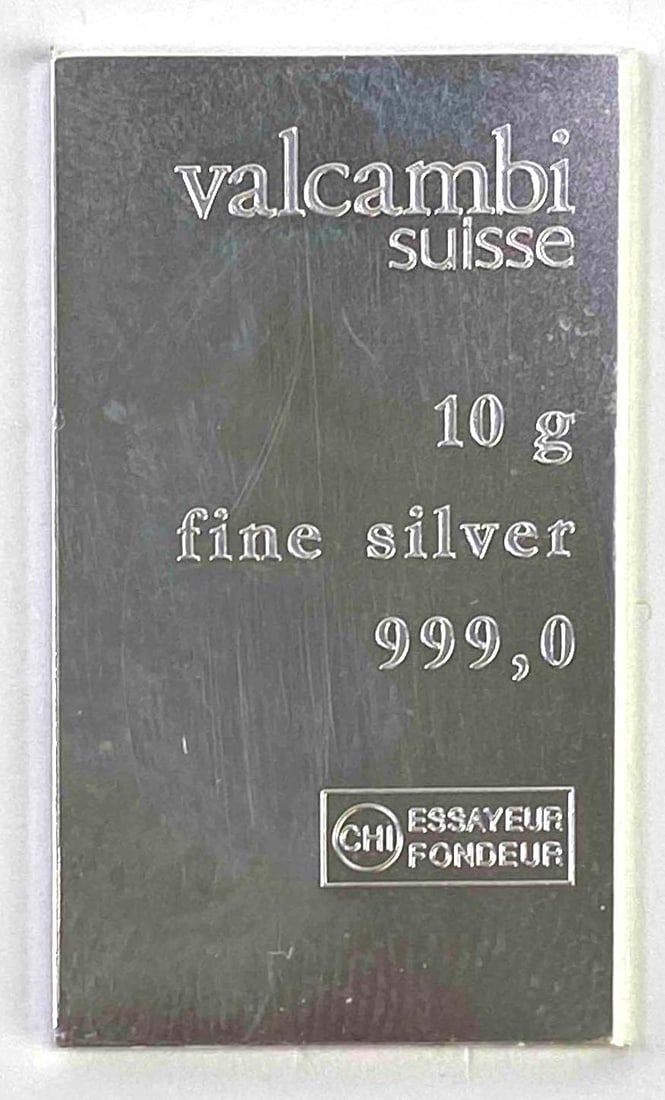 Valcambi Suisse 10 gram .999 Fine Silver Ingot: Valcambi Suisse 10g 999 Fine Silver Ingot