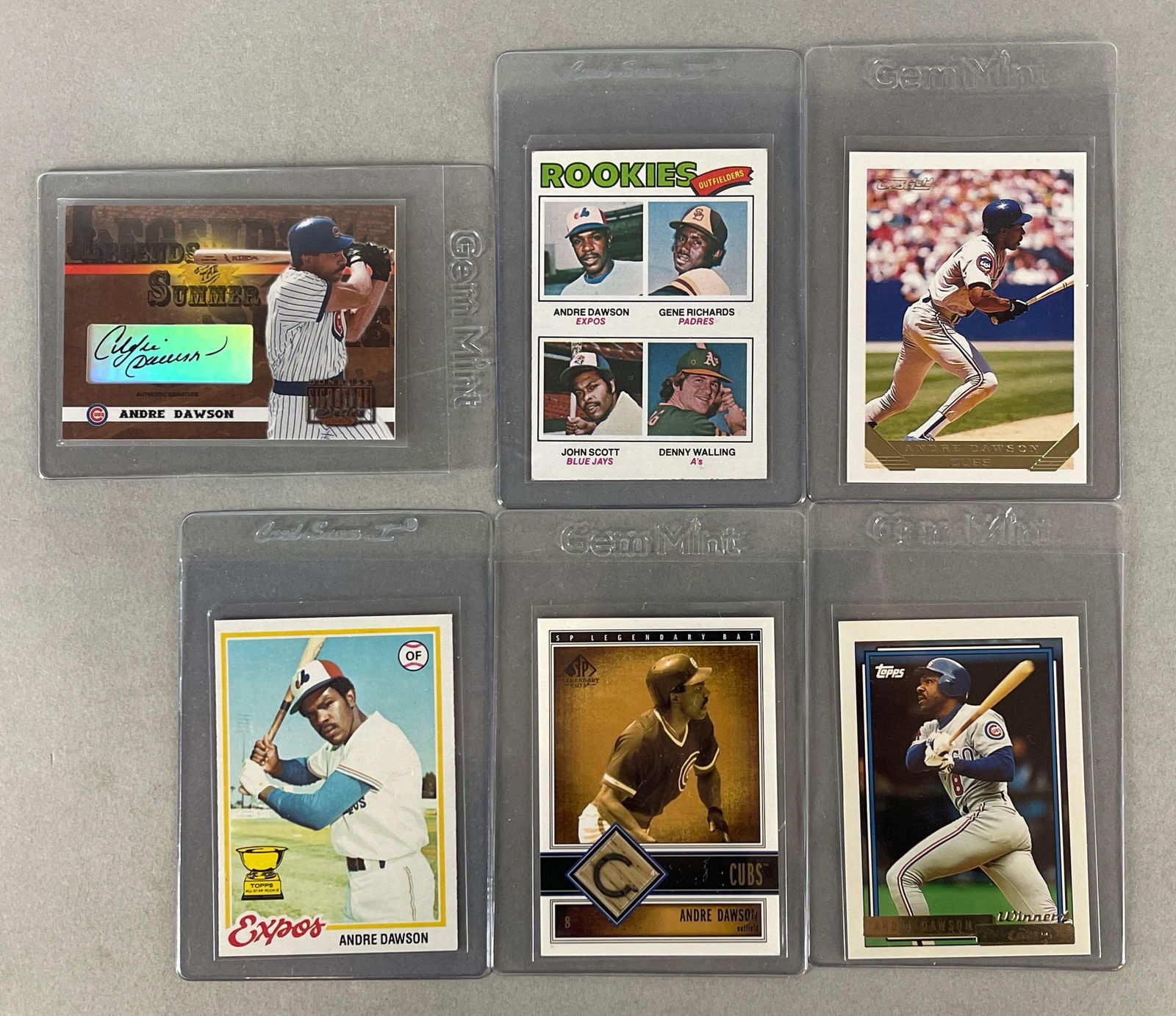 6 - 1977 - 2003 Andre Dawson Cards with Rookie, Auto, and Bat (1 of 2)