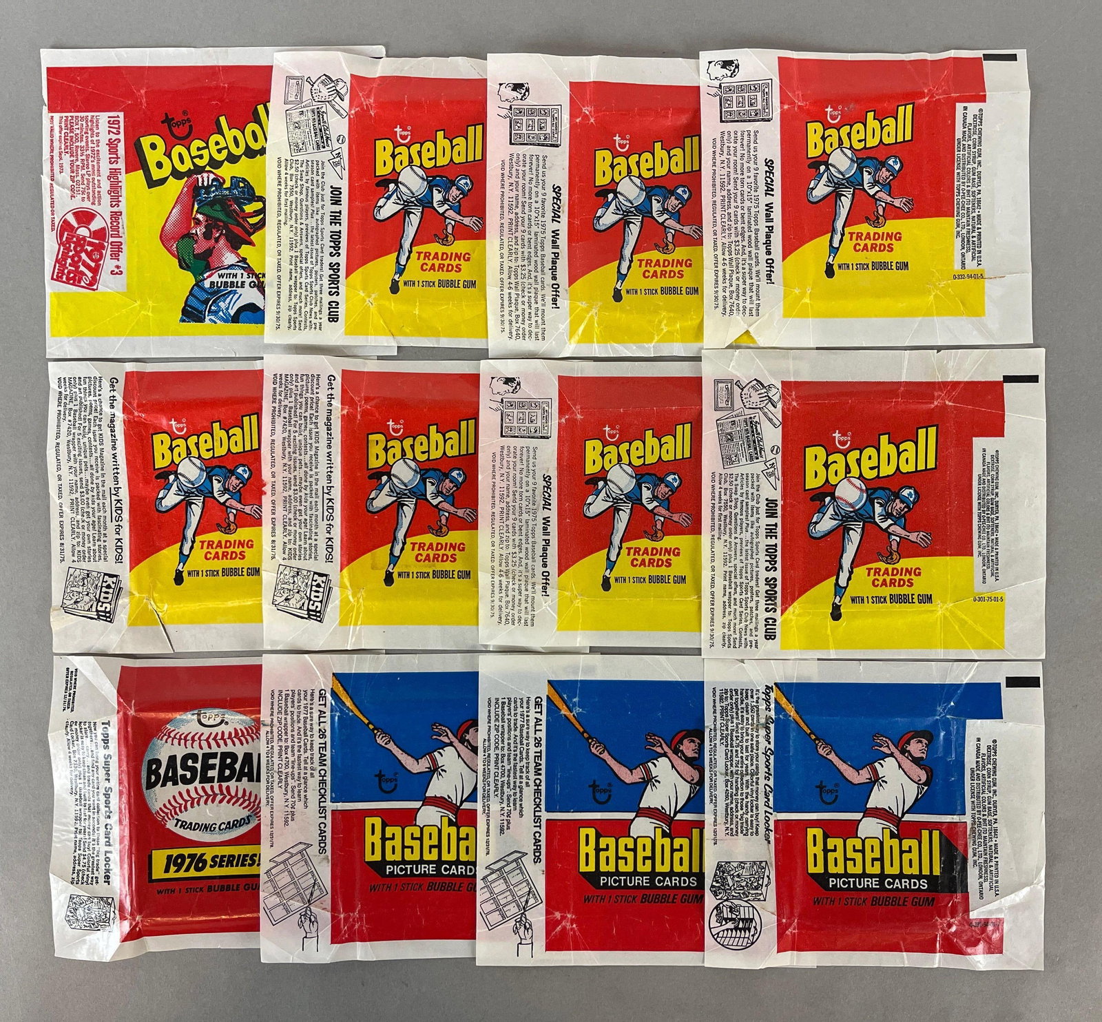 12 - 1973 - 77 Topps Baseball Wax Pack Wrappers (1 of 3)