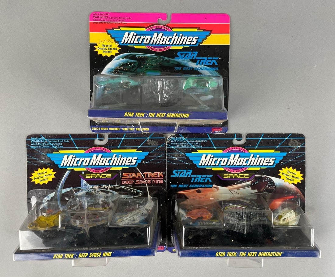 Group of Galoob Micro Machines Star Trek Vehicle Sets: 1993 TNG and deep space nine, original packaging
