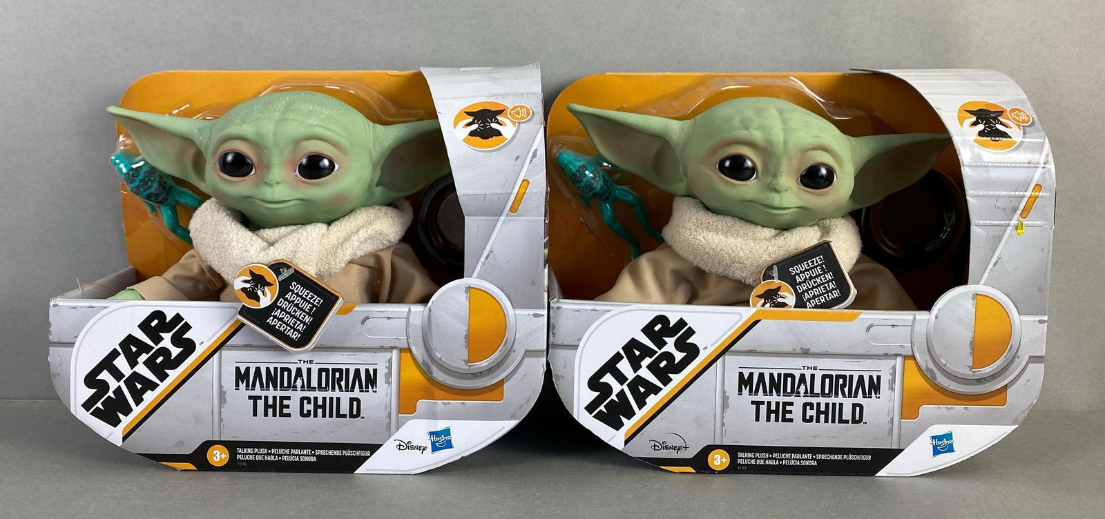 Group of 2 Hasbro Disney Star Wars The Mandalorian The Child Talking Plush Toys: Both worked in tests, each measures 8 1/2 x 10 x 4 inches